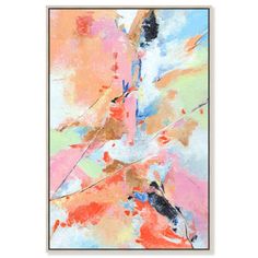 an abstract painting with pink, blue and orange colors on the bottom half of it