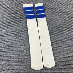 Vintage 70's White Tube Socks Blue Striped Tri-Stripe Orlon Warm Retro Classic B Small stains on both, otherwise in great Preowned condition. Please refer to the photos for the items measurements. Retro Striped Cotton Socks, White Tube Socks, White Tube, Vintage Blue And White, White Socks, Tube Socks, Vintage 70s, Blue Stripes, Amigurumi