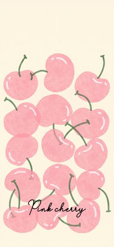 a drawing of pink cherries with the words pink cherry on it's side