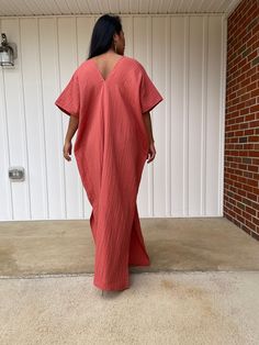 Embrace the gentle waves and sunny shores with our double gauze cotton kaftan. This versatile caftan falls gracefully between the knees or ankles, depending on the length you choose. It's the ultimate in loungewear for women - perfect as a beach dress or cover up. Crafted from light and airy double gauze cotton, it's your essential for a night on the town, a day by the sea, or just running errands. Summer Lounging Dress With Relaxed Fit, Relaxed Fit Summer Dress For Lounging, Relaxed Fit Summer Lounging Dress, Spring Oversized Loungewear Maxi Dress, Oversized Maxi Dress For Spring Loungewear, Oversized Spring Maxi Dress For Loungewear, Flowy Kimono Sleeve Tunic For Loungewear, Flowy Lounge Tunic With Kimono Sleeves, Oversized Kaftan For Spring Loungewear