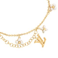 LOUIS VUITTON® - Lv Floragram Bracelet - White Luxury Charm Bracelet With Logo, Luxury Yellow Gold Charm Bracelet With Logo, Birthday 15, Louis Vuitton Bracelet, Louie Vuitton, Monogram Bracelet, Bracelet Pearl, Louis Vuitton Jewelry, Romantic Design