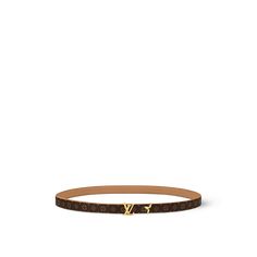 LOUIS VUITTON® - Pretty Lv 20mm Reversible Belt - Saffron Lv Belt, Louis Vuitton Belt, Reversible Belt, Louis Vuitton Official, Color Marron, Color Dorado, Inspiration Board, Monogram Canvas, Gold Tone Metal