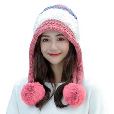 PRICES MAY VARY. Material: The hat is made of high-quality skin-friendly thermal cotton blend. Soft to the touch, won't prick people, keep warm, plus fleece inside, wind and cold resistance, no peculiar smell, not easy to pilling. Sizes: One size fits most 21.3" - 22.6" head sizes. Design: Classic and stylish stitching color design, the inside is dense and comfortable plush fabric, which keeps warm and effectively protects the ears. Adorable faux pom-poms make this beanie look unique and eye-cat Acrylic Beanie Bonnet For Winter, Winter Bonnet For Cold Weather, Winter Hooded Hat For Cold Weather, Windproof Winter Hat, Winter Crochet Hat For Outdoor, Warm Crochet Hat For Winter Outdoor Use, Warm Acrylic Bonnet For Cold Weather, Warm Bonnet With Ear Flaps, Warm Winter Bonnet Beanie