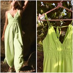 Free People “One Better” Nylon Green Jumpsuit Size Small Nwot Perfect For Your Next Hiking Trip, Day Trip, Or Just Running Errands. Functional One-Piece Featured In A Durable, Water-Resistant Fabrication And Wide-Leg Silhouette With A Deep V-Neckline And Adjustable Leg Length. Adjustable Tie At Back Of Neck, Side Pockets For Hands. Bright Lime Color Can Be Worn With A Shirt Underneath Or Not Lime Color, Green Jumpsuit, Adjustable Legs, Free People Movement, Fp Movement, Free People Pants, Hiking Trip, Day Trip, Running Errands