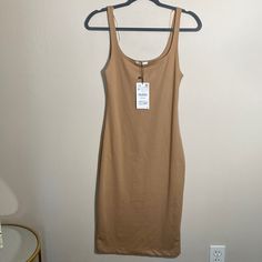 Nwt Zara Trafaluc Autumn/Winter 17-18 Tan Bodycon Midi Tank Dress M Casual Beige Bodycon Dress, Cotton Midi-length Bodycon Dress, Cotton Midi Length Bodycon Dress, Spring Bodycon Longline Dress, Spring Longline Bodycon Dresses, Spring Longline Bodycon Midi Dress, Casual Brown Midi Bodycon Dress, Casual Sleeveless Winter Bodycon Dress, Casual Sleeveless Bodycon Dress For Winter