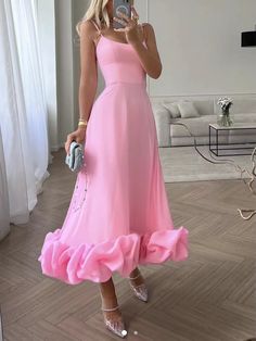 Rok Midi, Vintage Bustier, Cami Maxi Dress, Suspender Skirt, Sling Dress, Pink Midi Dress, Bustiers, Looks Vintage, Ruffle Dress