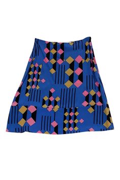 Current Boutique-Marni - Blue & Pink Geometric Skirt Sz S Geo Design, Geo Print, Blue Skirt, Pink And Black, Black Booties, Silk Top, Printed Skirts, Summer Collection, Cotton Tee