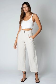 It's called the "All Summer" pant because you will want to wear these all summer...but to be real, you may even reach for them through the spring and into the fall. Length hits at the ankle to show off your wrap sandals and keeps your hems off the floor in flats. Fabric is soft and casual. The white is a little more sheer than the natural and black but if you wear a nude thong, you're good. You can wear with a crop tank, cotton tees or any of your favorite tops. 26" inseam (measurement taken from small) 70% Viscose 30% Linen Care: Machine wash cold. Lay flat to dry. Summer Relaxed Fit Ankle-length Pants, Summer Ankle-length Relaxed Fit Pants, Ankle-length Beach Pants For Spring, Spring Beach Ankle-length Pants, Casual Ankle-length Wide Leg Pants For Summer, Casual Summer Ankle-length Wide Leg Pants, Ankle-length Summer Vacation Bottoms, Beige Ankle-length Pants For Summer, Versatile High Waist Summer Bottoms