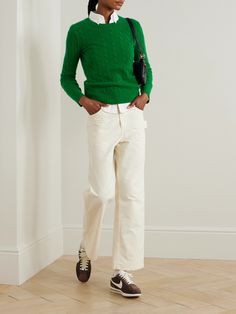 Polo Ralph Lauren excels at classic, preppy staples. This 'Julianna' sweater is cable-knitted from a soft wool and cashmere-blend and features the iconic pony emblem embroidered in contrasting blue threads at the chest. Wear yours with everything from denim to tailoring. Polo Sweater Outfit, Polo Ralph Lauren Women, Green Polo, Classic Preppy, Cashmere Blend Sweater, Polo Sweater, Ralph Lauren Outfits, Ralph Lauren Womens, Sports Suit