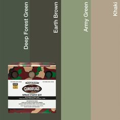 an image of the camouflage paint colors in different shades and sizes, with text below