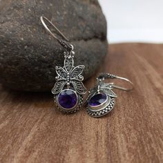 Gorgeous Silver Dangle Handcrafted by Balinese Silversmith/beautiful Butterfly Style Accessories/925 Silver/round Shaped Gemstone - Etsy Ornate Purple Sterling Silver Earrings, Elegant Sterling Silver Earrings With Stone Setting, Sterling Silver Earrings With Stone Setting For Formal Occasions, Sterling Silver Teardrop Jewelry With Stone Setting, Sterling Silver Stone-set Earrings, Sterling Silver Stone Setting Earrings, Sterling Silver Earrings With Stone Setting, Sterling Silver Earrings With Stone Setting Gift, Spiritual Sterling Silver Earrings For Anniversary