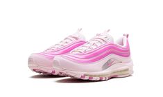 The Nike Air Max 97 "Pink Foam" is a colorway of the retro running shoe with an eye-catching pink design.  From Nike’s Spring 2024 collection, the Air Max 97 “Pink Foam” turns heads with a candy paint inspired design that includes Pink Foam wavy overlays, and more.  Specifically, the shoe features a lighter shade of pink on its base, and pink Swoosh branding on either side in the middle of the mudguard.  A full-length Air cushioning unit appears in the midsole, while more pink accenting appears on the rubber outsole. Nike Air Max 97 Pink, Foams Shoes, Nike X Travis Scott, Foam Shoes, Retro Running Shoes, Candy Paint, Jordans Women, Jordan 8, Jordan 2