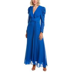 About The Brand: Chic Apparel With Exotic Prints And Flattering, Sexy Silhouettes. Bernadette Maxi Dress In Royal Blue With Chiffon Design, Draped Puff Sleeves, Detachable Scarf Detail, And Accordion Pleated Front Skirt Approximately 55in From Shoulder To Hem Model Is 5'11 And Is Wearing A Size Small. Measurements May Vary Slightly By Size. Center Back Zipper 100% Polyester Dry Clean Only Imported Blue Fitted Maxi Dress For Dinner, Blue V-neck Maxi Dress For Dinner, Drape Maxi Dress, Evening Dresses Online, Ronny Kobo, Chiffon Evening Dresses, One Clothing, Dress With Boots, Ankle Length