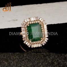 Solid 14k Yellow Gold Prong Set Natural Baguette Diamond Octagon Shape Emerald Cocktail Wedding Ring Jewelry RIMJ-768 14k Gold Cocktail Ring.  Wedding Ring Jewelry. Baguette Diamond Ring. Emerald Ring Jewelry. Women's Jewelry. 1st Anniversary Gift.  Here Are Some Amazing Ways To Take Care Of Your Precious Diamond Jewelry. Always. *Apply lotion, cosmetics, hairspray, and perfume before dressing in jewelry. *When undressing, wipe each piece with a clean soft cloth to remove oils and perspiration.  *Store in a fabric-lined box, separately or individually-wrapped in tissue to prevent scratches.  Never: *Never wear jewelry when doing physical work such as housekeeping, gardening or exercise. *Never expose jewelry or household cleaning products. *Never expose jewelry to chlorine swimming pools o Diamond Ring For Wedding With May Birthstone, Diamond Wedding Ring For May Birthstone, Emerald Cut Diamond Ring For Marriage, Yellow Gold Moissanite Emerald Wedding Ring, Fine Jewelry Rose Cut Diamond Rectangular Rings, Wedding Emerald Ring With Rose Cut Diamonds, Green Cluster Ring With Diamond Accents For Wedding, 14k Gold Wedding Rings With 17 Jewels, 14k Gold Rectangular Rose Cut Diamond Rings