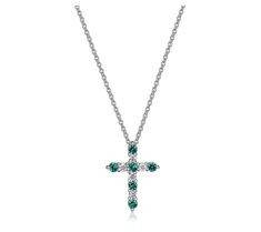 Accessorize to showcase your faith with this gem-studded cross pendant suspended from a delicate cable chain. From LuxLab. Diamond Cross Necklace, Sterling Silver Cross Necklace, Diamond Cross, Cross Jewelry, Necklace Sterling Silver, Emerald Diamond, Cable Chain, Cross Pendant, Cross Necklace