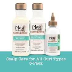 Care for your scalp & hair with this Maui Moisture scalp care bundle. The Scalp Care Clarifying Shampoo with Apple Cider Vinegar works to gently remove scalp build-up without stripping moisture from curls. The Scalp Care Rejuvenating Conditioner with Vitamin E & Pro-Vitamin B5 soothes your scalp & rapidly softens your curly hair. The Scalp Care Soothe & Strengthen Hair Serum helps prevent scalp dryness while strengthening your curly hair. It provides 48-hour frizz control, 2x stronger curls & hi Maui Shampoo For Curly Hair, Hair Care Pro, Maui Hair Care, Maui Hair, Conditioner Curly Hair, Maui Moisture, Strengthen Hair, Hair Care Brands, Clarifying Shampoo