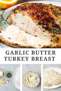 garlic butter turkey breast recipe on a white plate