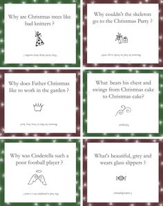 four christmas cards with the words, why are christmas trees like bad letters? and what do