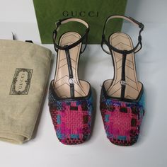 Gucci Petite Marmont Womens Slingback Shoes Leather Soles And Inside Multicolor Tweed With Black Leather Trim Heels 2+" Made In Italy New In Original Box Size 36 Gucci Designer Slingback Sandals, Designer Gucci Slingback Sandals, Luxury Gucci Slingback Sandals, Black Leather Gucci Slingback Pumps, Gucci Black Slingback Pumps With Heel Strap, Black Gucci Slingback Pumps With Heel Strap, Gucci Leather Slingback Sandals, Gucci Black Slingback Pumps, Gucci Black Slingback Pumps For Party