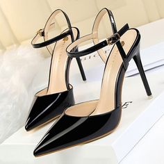 Brand Name: BIGTREEHeel Type: Thin HeelsOrigin: CN(Origin)Upper Material: Patent LeatherToe Shape: Pointed ToeWith Platforms: NoHeel Height: Super High (8cm-up)Pump Type: BasicFit: Fits true to size, take your normal sizeStyle: FashionFashion Element: ShallowLining Material: PUSeason: Spring/AutumnOutsole Material: RubberClosure Type: Buckle Strapis_handmade: YesPattern Type: SolidInsole Material: PUOccasion: PartyItem Type: PumpsModel Number: 86-1Gender: WOMEN Summer Sandals Heels, High Heel Dress Shoes, High Heels Boots, High Heel Dress, Women Heels, Shoe Trends, Patent Heels, Patent Shoes, Silver Sandals