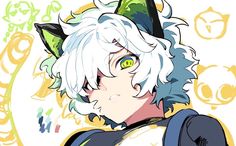 an anime character with white hair and green eyes