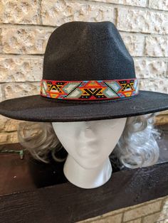 Beaded Hat Band size 23 inches and is adjustable. Had band has a leather backing. (Fedora included) Beaded Hat Bands, Horse Halter, Beaded Dog Collar, Black Fedora, Beaded Hat, Custom Horse, Craft Corner, Handmade Gift Wrap, Horse Tack