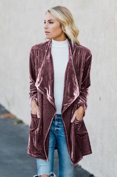 Draped in Velvet Cardigan - Amaryllis Land Mode Mantel, Velvet Cardigan, Velvet Sleeve, Velvet Coat, Drape Cardigan, Mini Robes, Velvet Fashion, Velvet Blazer, Turndown Collar