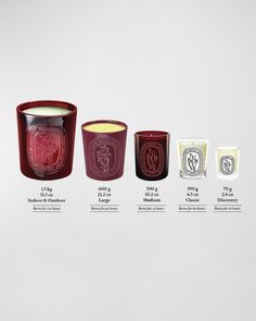 three different types of candles are shown in the same color and size, each with their own logo