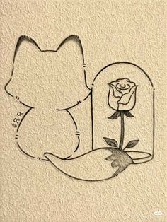 a drawing of a bear holding a rose with the letter d in it's hand