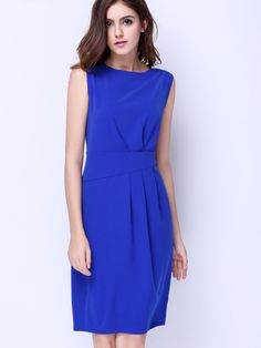 13 Sleeveless Ruched Elastane Dress, Flattering Stretch Sleeveless Knee-length Dress, Solid Sleeveless Midi Dress With Flattering Silhouette, Sleeveless Stretch Pleated Midi Dress, Stretch Pleated Sleeveless Midi Dress, Blue Sleeveless Midi Dress With Pleated Waist, Flattering Sleeveless Dresses In Solid Color, Fitted Sleeveless Dress With Ruched Detail For Work, Stretch Ruched Sleeveless Knee-length Dress