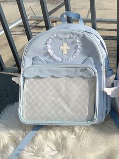 ❤︎【Angel Kaiba👼】Angel Aqua Pain Bag❤︎ School Tote Bag With Removable Pouch, Large Capacity Pouch Bag For School, School Pouch Bag With Detachable Strap, Large Capacity Satchel For School, Blue Student Bag, Portable Cute Backpack, Portable Blue Backpack, School Pouch Satchel, Daily Use Backpack With Mobile Phone Pouch