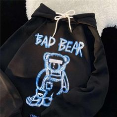 Retro Bear Hooded Sweater Bear Hoodie, One Piece Suit, Hooded Sweater, Lining Fabric, Womens Fall, Preppy Style, Retro Inspired, Black Sweaters, Everyday Look