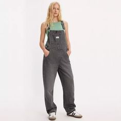 Vintage Women's Overalls - Black | Levi's® US Utility Bib Front Bottoms For Fall, Levi's Cotton Shortalls For Spring, Levi's Denim Shortalls With Pockets, Utility Washed Overalls For Workwear, Levi's Casual Cotton Shortalls, Levi's Casual Overalls With Pockets, Casual Levi's Overalls With Pockets, Fall Workwear Overalls With Straight Leg, Straight Leg Fall Overalls For Work