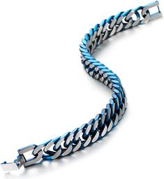 Features: Mens Stainless Steel Silver Blue Two-tone Curb Chain Bangle Bracelet, Satin Finish Metal: Stainless Steel Finishing: Polished and satin Dimension: Chain Length: 21CM(8.27"); Chain Width: 1.1CM(0.43"); Weight: 45.5g Package: Jewelry Box with Brand Name COOLSTEELANDBEYOND PartNumber: MB-3297Model: MB-3297Item Condition: New Blue Metal Bracelet Jewelry, Blue Metal Bracelet With Strap, Blue Metal Bracelet With Strap Detail, Blue Metal Jewelry With Bracelet Strap, Blue Adjustable Chain Bracelet, Adjustable Blue Chain Bracelet, Adjustable Blue Jubilee Chain Bracelet, Blue Chain Link Metal Jewelry, Blue Metal Bracelet With Adjustable Chain