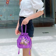 Small Women Bucket Bag Top Handle Ladies Handbag Phone Bag Summer Purse National Style Embroidered Flower Pattern Drawstring Bag [23y 9m 26d] Summer Purse, Retro Purse, Summer Purses, Drawstring Bucket Bag, Bag Summer, Small Women, Wedding Bag, Elegant Red, Embroidered Bag