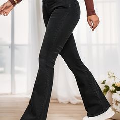 Material:DenimComposition:90% Cotton,10% SpandexLength:Long lengthBelt:NoDetails:WashedPatterned:Solid colorSuitable types:Slim FitSheer:NoFabric:High StretchType:Flare LegPant Length:Long lengthSeasons:All-seasonCare Instructions:Machine wash, do not dry cleanStyle:CasualOccasion:Weekend CasualClosure Type:Button FlyFit Type:SkinnyWaistline:High WaistPrinting Type:No PrintingWeaving Method:Knit FabricItem ID:EX33062 There maybe 1-2 cm deviation in different sizes, locations and stretch of fabri Casual Flare Jeans, Women's Denim Jeans, Custom Made Clothing, Bottom Jeans, Flare Leg Pants, Women Denim Jeans, Bell Bottom, High Jeans, Jean Outfits