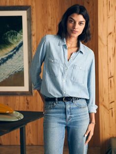 Tried & True Chambray Shirt - Mid Wash Shirt Styling, Toned Women, Work Shirt, Tried And True, Chambray Shirt, Work Shirts, Swim Dress, Active Wear For Women, Outerwear Jackets