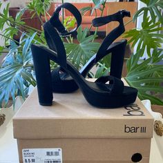 New Never Worn These Sexy Bar Iii Platform Black Dressy Sandals. Ankle Strap, Black Suede Like Fabric. Cushion Sole. 5 1/4 Heels. In Original Box. Size 8.5. Black Dress Sandals, Dressy Sandals, Dress Sandals, Black Suede, Women's Shoes Sandals, Ivy, Ankle Strap, Original Box, Black Dress