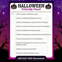 a printable halloween game for kids to play on the webpage, with text that reads