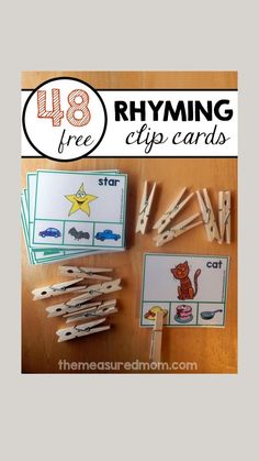 printable rhying clip cards for kids to use with their handwriting and numbers