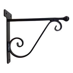 a black wrought iron shelf bracket on a white background