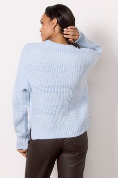 Finished in a cozy textured knit, the Snow Bunny Sweater by Sanctuary features a relaxed crewneck silhouette with dropped shoulders and wide ribbed trim. Style for the season with denim or vegan leather trousers. | SANCTUARY Women's Snow Bunny Sweater Top, Size Medium, Blue Bunny Sweater, Snow Bunny, Snow Bunnies, Leather Trousers, Textured Knit, Medium Blue, The Snow, Sweater Top, Vegan Leather