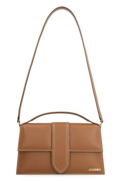 100% Leather Designer Brown Flap Bag With Detachable Handle, Luxury Leather Baguette Bag With Detachable Handle, Designer Brown Baguette Bag For Evening, Designer Beige Leather Flap Bag, Designer Shoulder Bag With Detachable Strap In Calf Leather, Designer Calf Leather Shoulder Bag With Detachable Strap, Tan Square Shoulder Bag With Gold-tone Hardware, Luxury Brown Square Baguette Bag, Brown Square Baguette Bag With Gold-tone Hardware