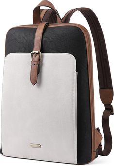 Top Quality Leather Material: The leather backpack is made of top quality vegan leather with polyester lining, which is soft to touch and durable for using. The high-end design makes this laptop backpack purse for women look stylish and vintage. Top smooth U zips for convenience to get your computer.    Well Organized: 1 main pocket; 1 Padded 15.6" laptop compartment; 2 phone pockets; 1 zipper pocket; 2 pen slots; 1 front magnetic snap pocket; 1 rear zipper pocket. Ideal daily work backpack fo Work Backpack Women, Sophisticated Backpack, Stylish Laptop Bag, Elegant Backpacks, Work Computer, Backpack College, Laptop Backpack Women, Work Backpack, Leather Laptop Backpack