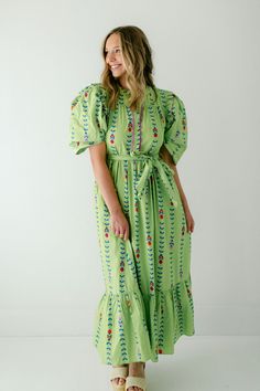 Get ready to turn heads in the Karlie Mod Floral Vine Poplin Ruffle Maxi Dress in Lime! This playful dress features a gorgeous floral pattern, scalloped detailing, and trendy puff sleeves. Plus, the vibrant lime color is sure to make a statement. Don't miss out on one of our favorites! Fits true to size, Morgan is wearing a size small. She is 5'7 and a size 6 Machine wash on cold Lime Color, Ruffle Maxi Dress, Sequin Midi Dress, Home Dress, Floral Vine, Ruffled Maxi Dress, Mink Pink, Dress Gift, Fashion Story