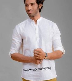 "HANDMADEKURTASHOP  Description Man kurta for Man Give yourself a best ethnic look by wearing this Top and bottom Set. Made of rich cotton silk blend fabric this regular-fit set comprises a full-sleeved Indian Short kurta This outfit with mojris will look apart on special occasions. material 100%Cotton Color : white color Kurta Length : 30 inches Short kurta Shirt Chest is measurement for shirt (not body) As per standard, for best loose fitting 6 inches gap should be there between actual chest size and shirt chest size Size chart is below Men's Sizes Actual Body Chest - Ready Shirt Chest i Add 6\" Inches Lose Fitting Fabric Armhole To Armhole. XS - 30\" Inches 36\" Inches S - 34\" Inches 40\" Inches M - 36\" Inche 42\" Inches L - 40\" Inches 46\" Inches XL - 44\" Inches 50\" Inches 2XL - 4 White Casual Kurta For Eid, Casual White Kurta For Eid, White Casual Kurta For Diwali, Kurta For Man, Traditional Kurta, Kurta Shirt, Top And Bottom Set, Man Outfit, Kurta Men