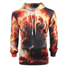 Fire Skull Print Pouch Pocket Pullover Hoodie - Multi - 4O04274512 - Men's Clothing, Men's Hoodies & Sweatshirts  #MensHoodiesSweatshirts #Men's #Clothing # #Men's #Hoodies #& #Sweatshirts Fire Skull, 50th Clothes, Skull Fire, Hoodie Jacket Men, Plain Sweatshirt, Cheap Mens Fashion, Cheap Hoodies, Men's Hoodies, Hoodie Size Chart