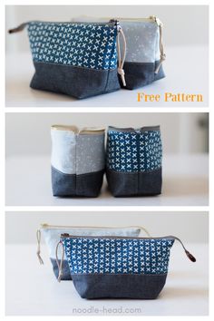 three images showing how to make a zippered pouch