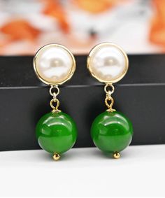 Modern Green Sterling Silver Overgild Inlaid Jade Pearl Drop EarringsMade of fine Sterling Silver Overgild Inlaid Jade Pearl.Measurement: 3.5cm/1.365" * 1.2cm/0.468". Matches easily with daily hairstyle, dresses & Shirts Green Round Pearl Earrings For Formal Occasions, Green Pearl Earrings For Formal Occasions, Elegant Green Round Clip-on Earrings, Daily Hairstyles, Pearl Drop Earrings, Pearl Drop, Free Giveaway, Jade, Drop Earrings