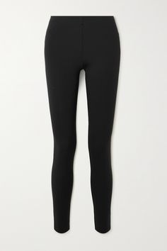 The Row's 'Woolworth' leggings are made from black stretch-ponte for a close, comfortable fit. They have an elasticated mid-rise waist and slim-leg shape that hits just above the ankles. Wear yours with an oversized sweater. Compressive Elastane Leggings For Work, Compressive Full-length Leggings For Workwear, Black 4-way Stretch Leggings For Work, Outfit Oversize, Hem Leggings, Ponte Leggings, Cashmere Beanie, Casual Evening, Ankle Leggings